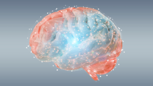 A human brain surrounded by a network of molecules