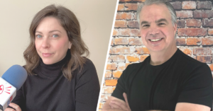 Split screen of Dr. Goodenowe and Tamara Ugolini from Rebel News