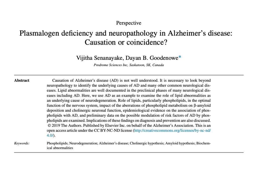 Plasmalogen deficiency and neuropathology